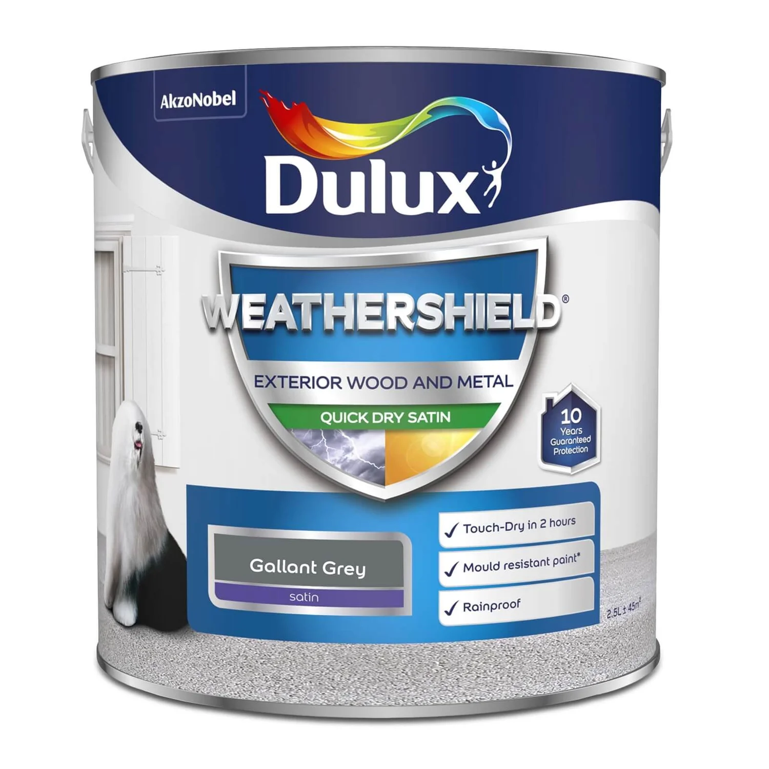 Dulux Weathershield Exterior Quick Dry Satin Paint Gallant Grey - 2.5L 4 Dulux Weathershield Exterior Quick Dry Satin Paint Gallant Grey - 2.5L - Image 4