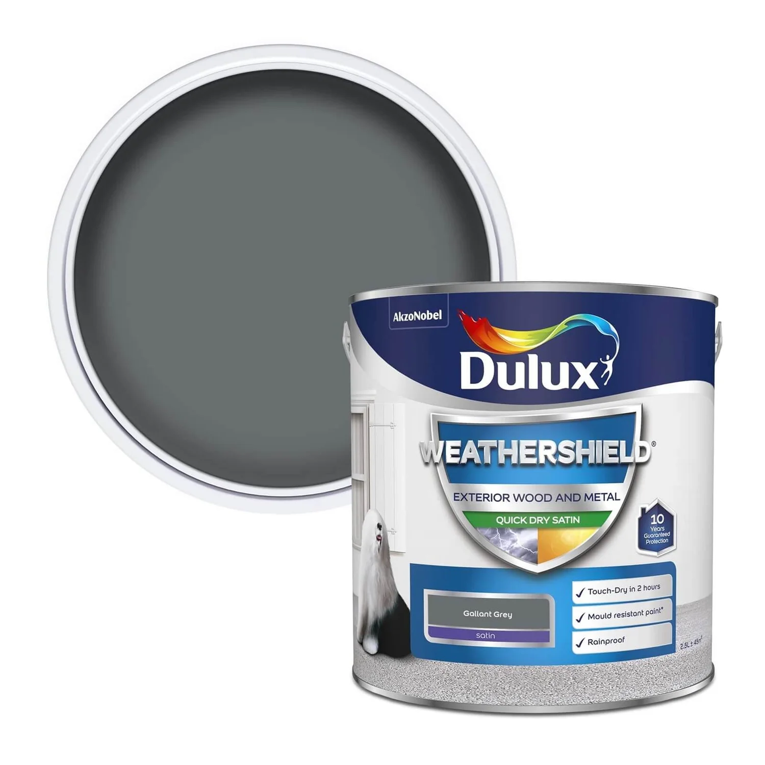 Dulux Weathershield Exterior Quick Dry Satin Paint Gallant Grey - 2.5L 1 Dulux Weathershield Exterior Quick Dry Satin Paint Gallant Grey - 2.5L