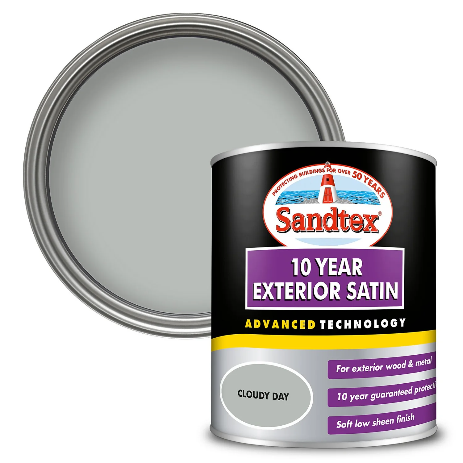 Sandtex® Exterior 10 Year Satin Paint Cloudy Day - 750ml 1 Sandtex® Exterior 10 Year Satin Paint Cloudy Day - 750ml