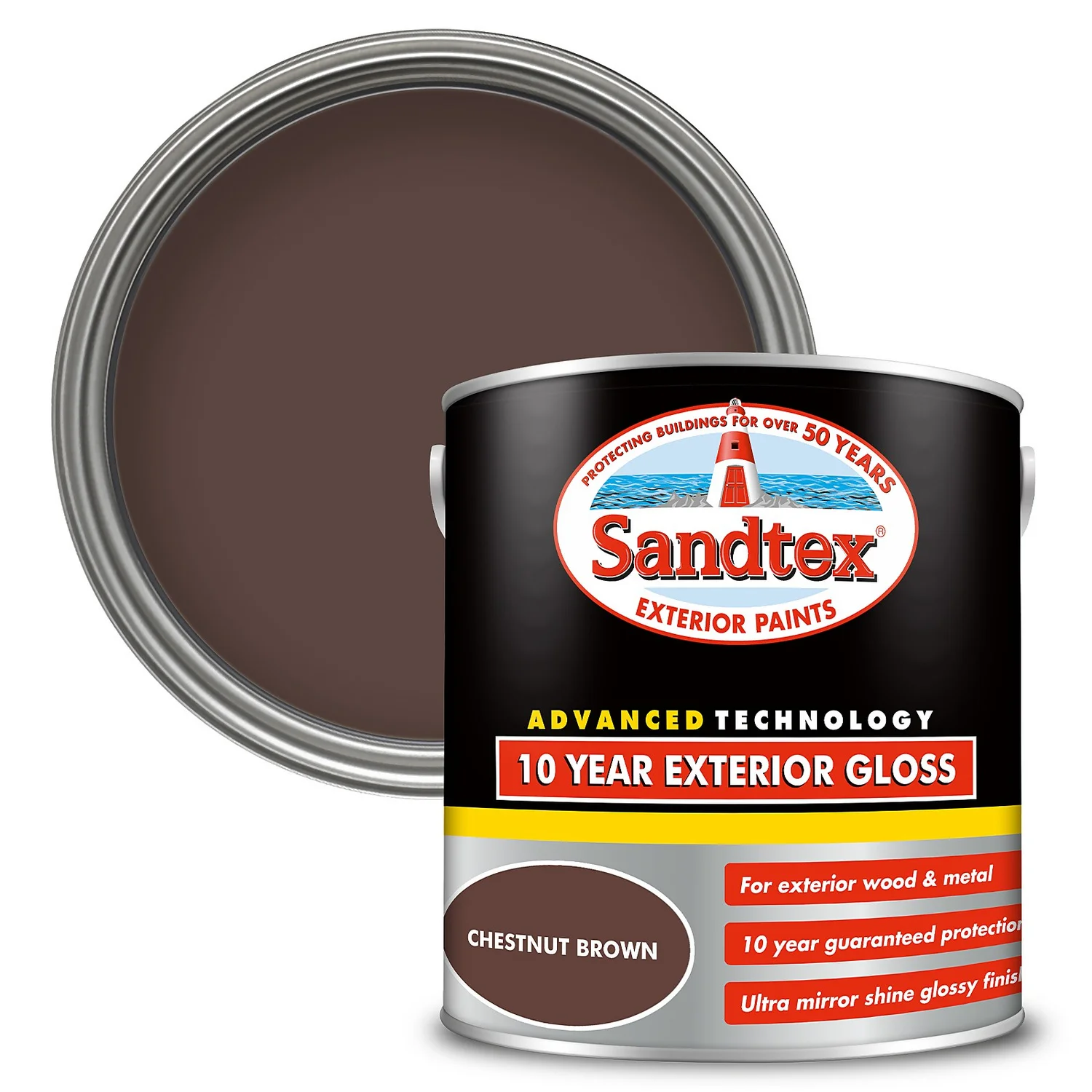 Sandtex® Exterior 10 Year Gloss Paint Chestnut Brown - 2.5L 1 Sandtex® Exterior 10 Year Gloss Paint Chestnut Brown - 2.5L
