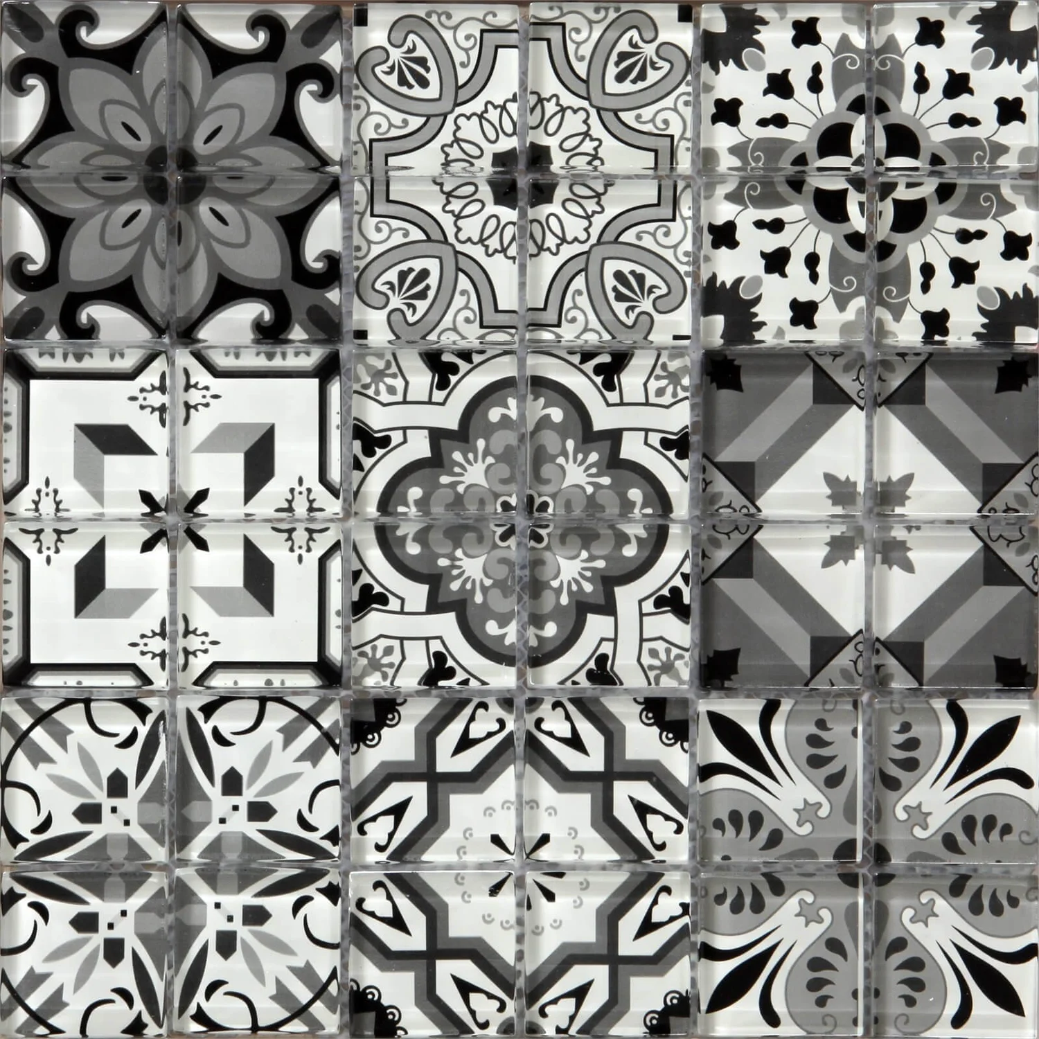 House Of Mosaics Geo Moroccan Black & White Mosaic Tile - 297 X 297mm 2 House Of Mosaics Geo Moroccan Black & White Mosaic Tile - 297 X 297mm - Image 2