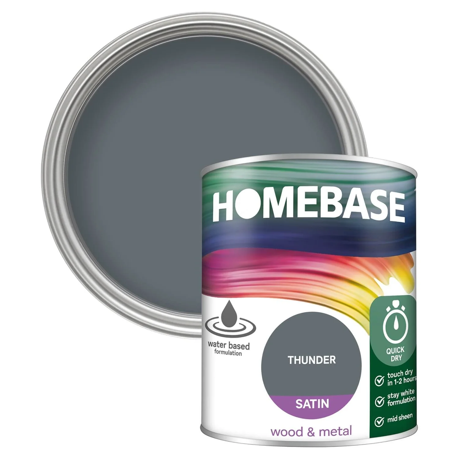Homebase Interior Quick Dry Satin Paint Thunder - 750ml 1 Homebase Interior Quick Dry Satin Paint Thunder - 750ml