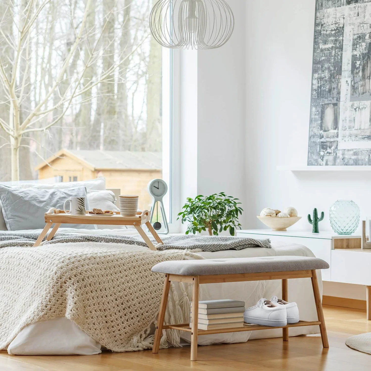 Bamboo Shoe Bench With Grey Cushion Seat 2 Bamboo Shoe Bench With Grey Cushion Seat - Image 2