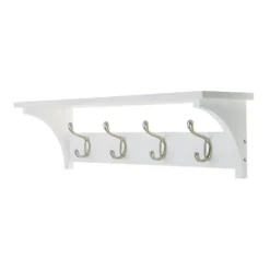 4 Coat Satin Nickel Hooks On White Shelf Combo