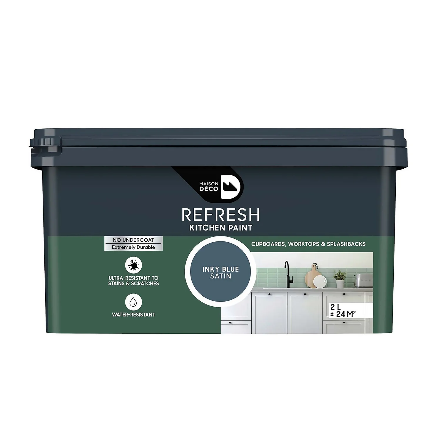 Maison Deco Refresh Kitchen Cupboards, Worktops & Splashbacks Paint Inky Blue - 2L 1 Maison Deco Refresh Kitchen Cupboards, Worktops & Splashbacks Paint Inky Blue - 2L