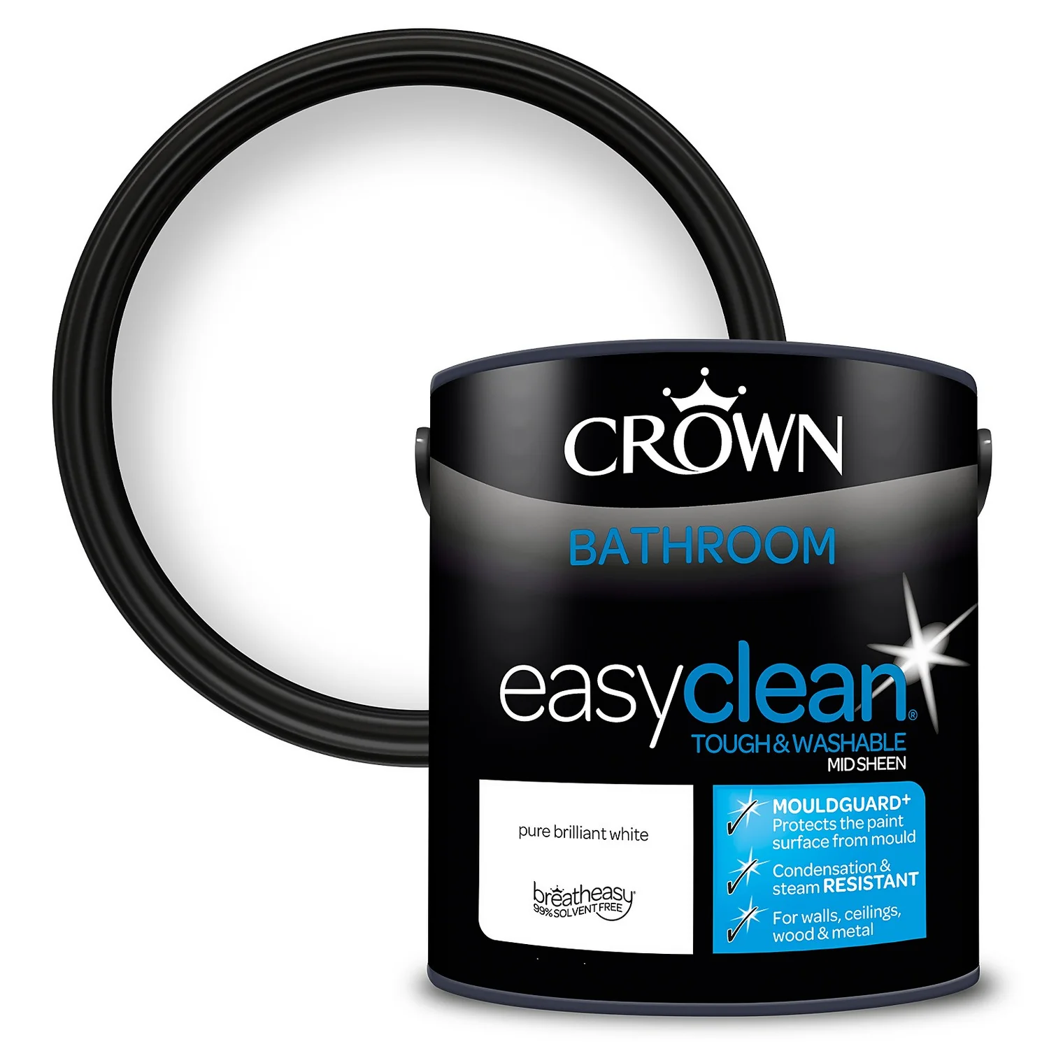 Crown Easyclean Bathroom Paint Brilliant White - 2.5L 1 Crown Easyclean Bathroom Paint Brilliant White - 2.5L