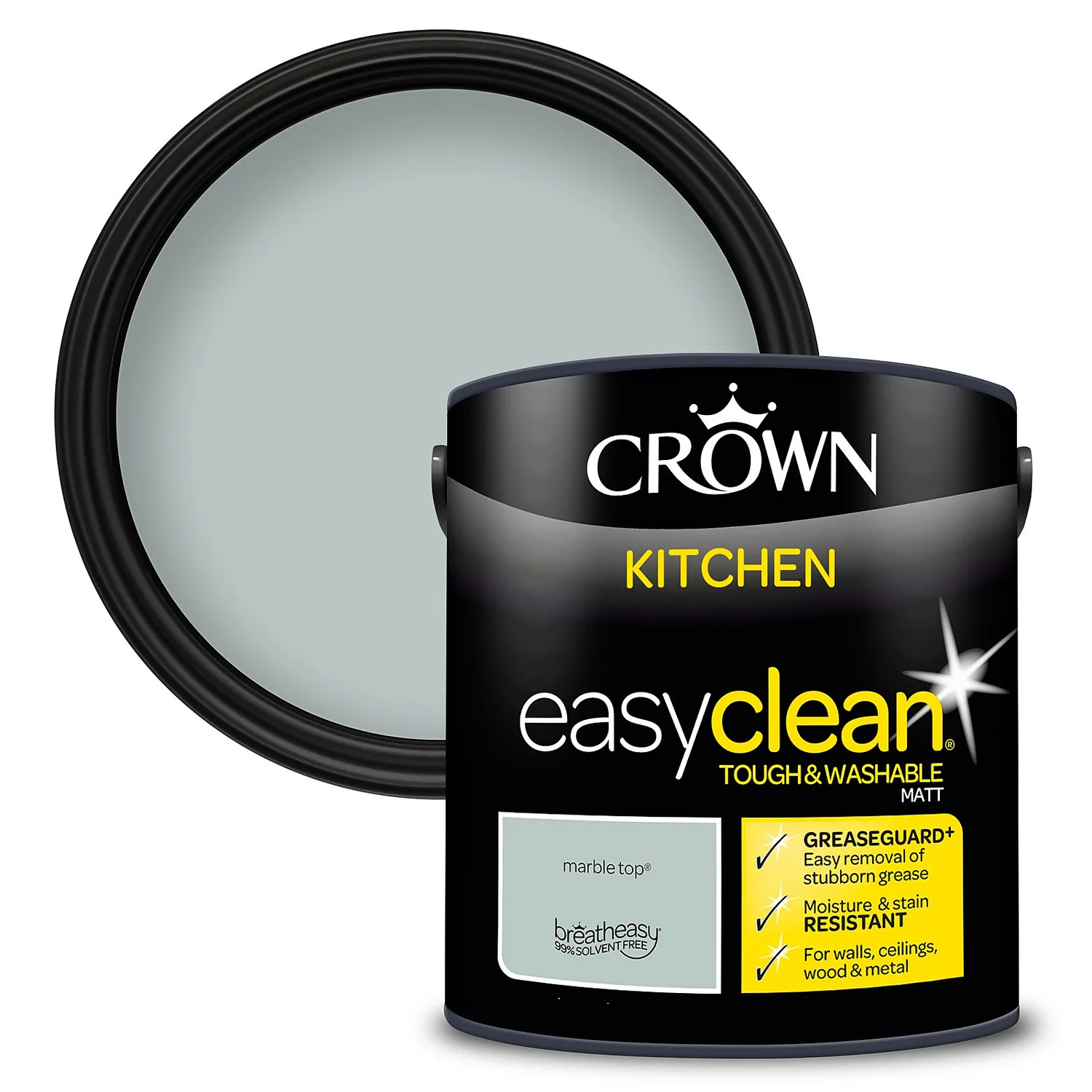 Crown Easyclean®Greaseguard+ Kitchen Matt Washable Multi Surface Paint Marble Top® - 2.5L 1 Crown Easyclean®Greaseguard+ Kitchen Matt Washable Multi Surface Paint Marble Top® - 2.5L
