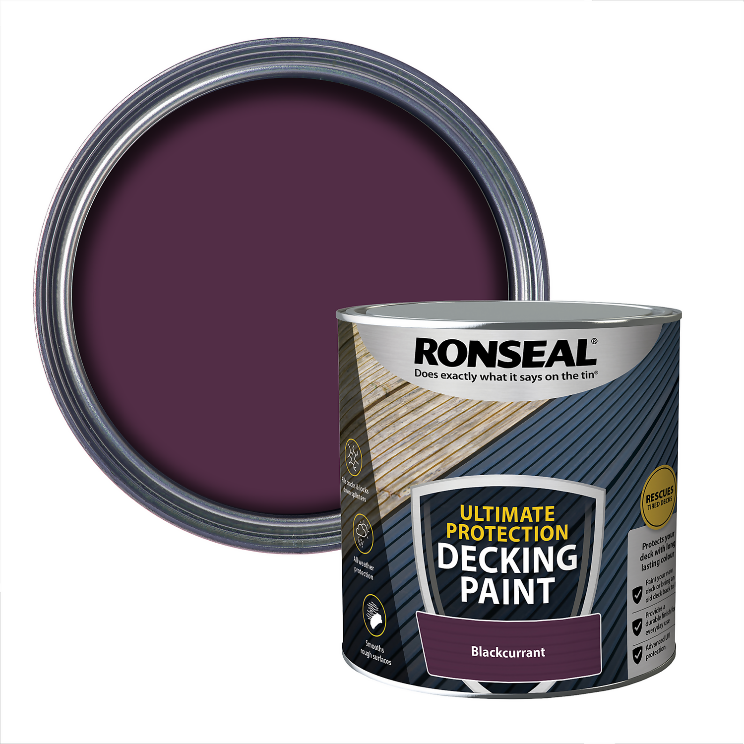 Ronseal Ultimate Protection Decking Paint Blackcurrant - 2.5L 1 Ronseal Ultimate Protection Decking Paint Blackcurrant - 2.5L