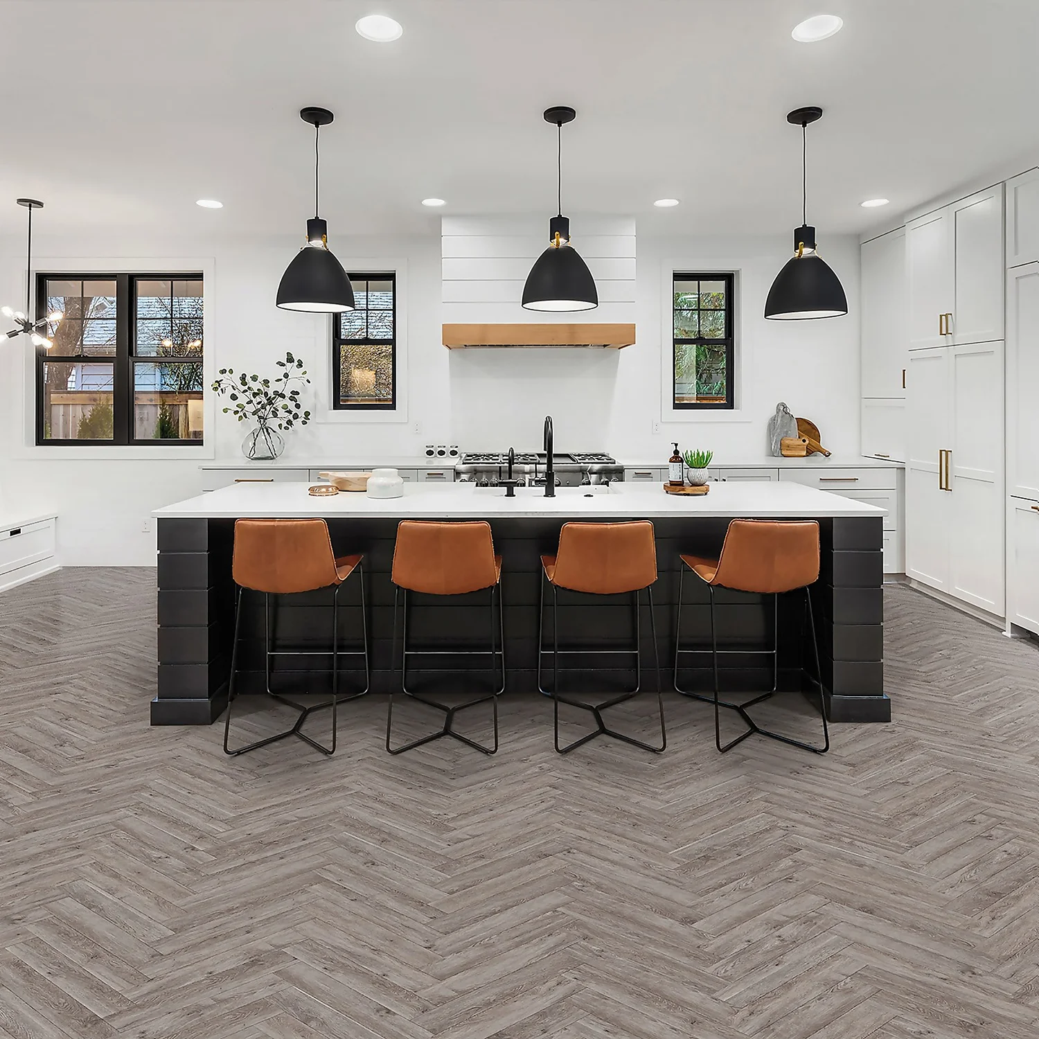Kraus Rigid Core Herringbone Luxury Vinyl Floor Tile - Langley Grey 1 Kraus Rigid Core Herringbone Luxury Vinyl Floor Tile - Langley Grey