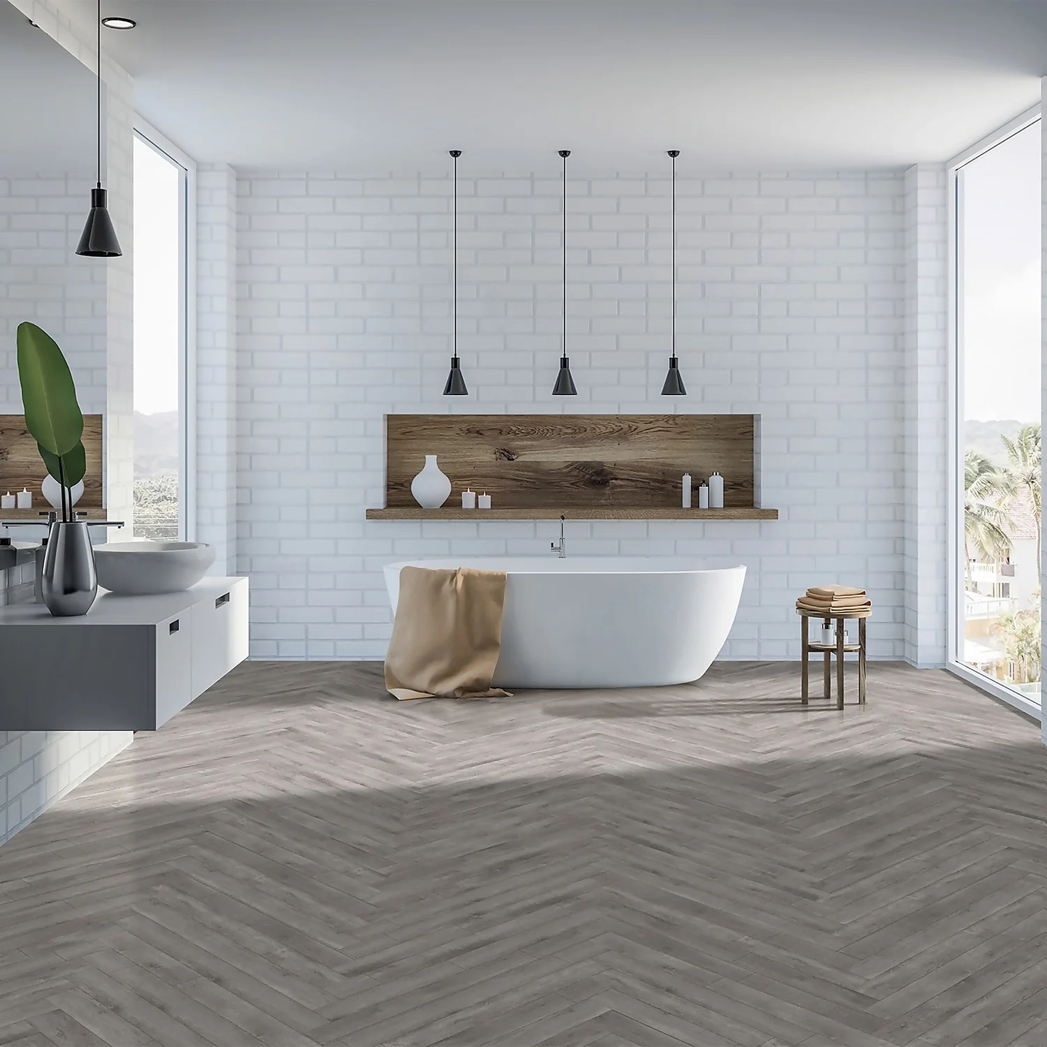 Kraus Rigid Core Herringbone Luxury Vinyl Floor Tile - Brampton Grey 1 Kraus Rigid Core Herringbone Luxury Vinyl Floor Tile - Brampton Grey