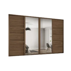 Shaker 4 Door Sliding Wardrobe Kit Walnut Panel / Mirror With Walnut Frame (W)2898 X (H)2260mm
